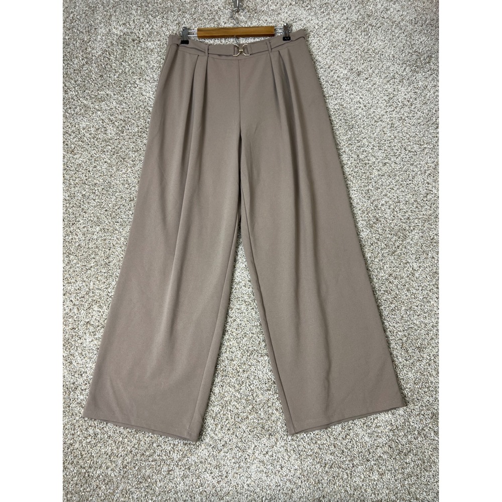 HM Womens Taupe Brown Wide Leg Pleated Trousers Gold Buckle Detail Size L